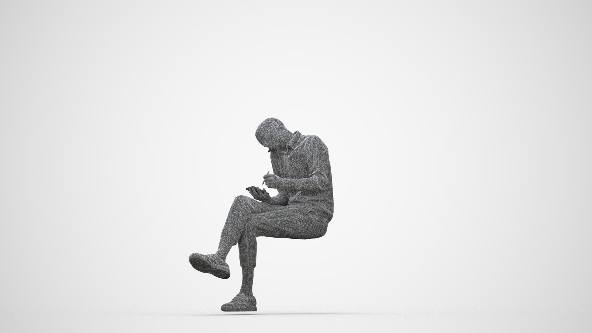 realistic 3D human man casual sitting, archviz people FBX OBJ for Blender, wireframe back view