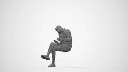realistic 3D human man casual sitting, archviz people FBX OBJ for Blender, wireframe back view