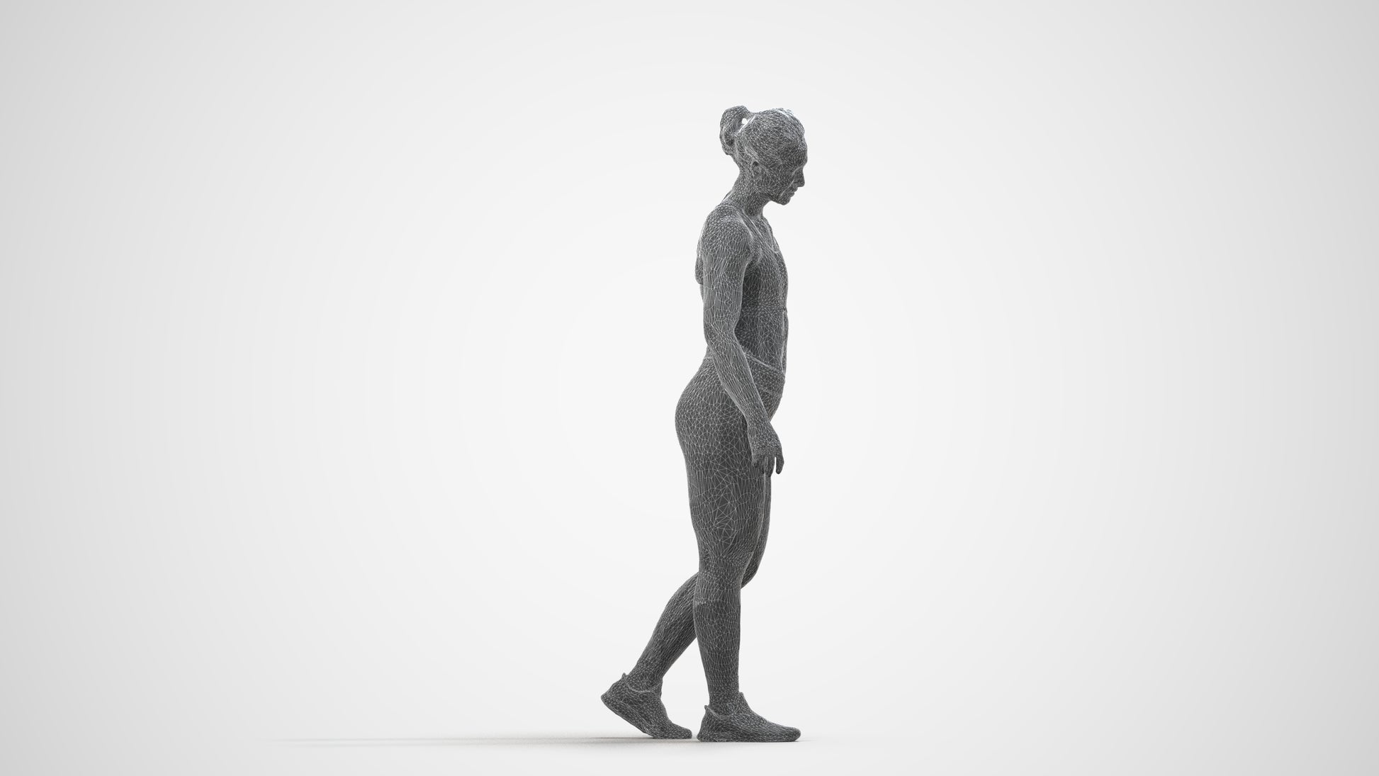 3D people model woman sport, scanned human for 3ds Max rendering, wireframe side view
