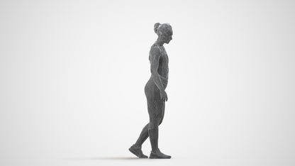 3D people model woman sport, scanned human for 3ds Max rendering, wireframe side view