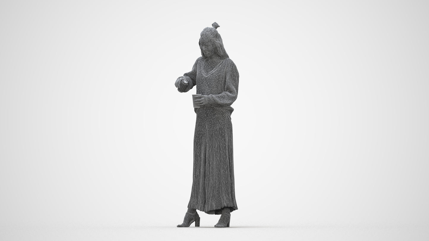 3D people model woman casual standing, scanned human for 3ds Max rendering, wireframe back view