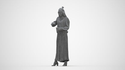 3D people model woman casual standing, scanned human for 3ds Max rendering, wireframe back view