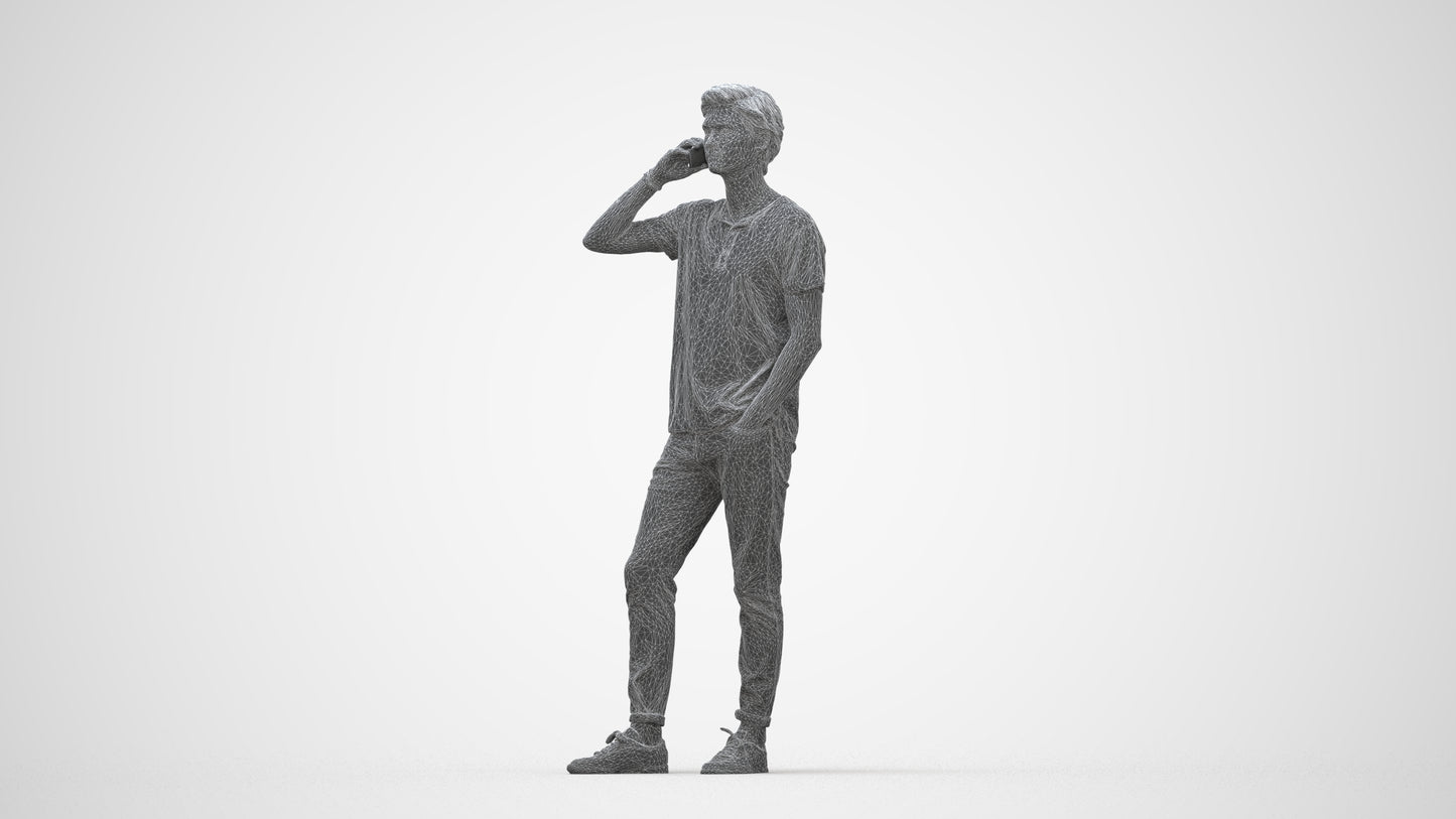 photogrammetry 3D man casual standing, realistic human model archviz FBX, wireframe back view