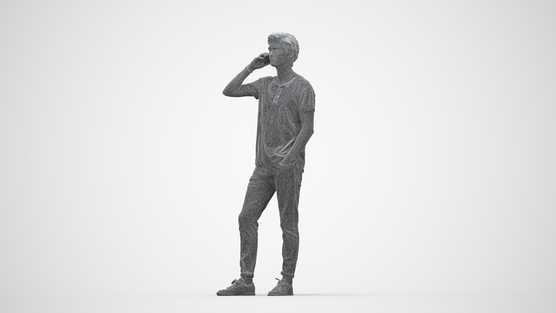 photogrammetry 3D man casual standing, realistic human model archviz FBX, wireframe back view