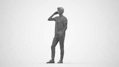 photogrammetry 3D man casual standing, realistic human model archviz FBX, wireframe back view