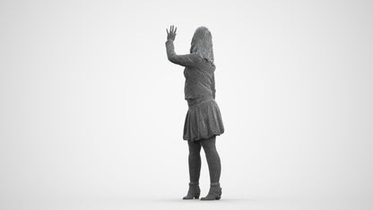 3D human model woman casual standing, photogrammetry scanned person for archviz, wireframe front view