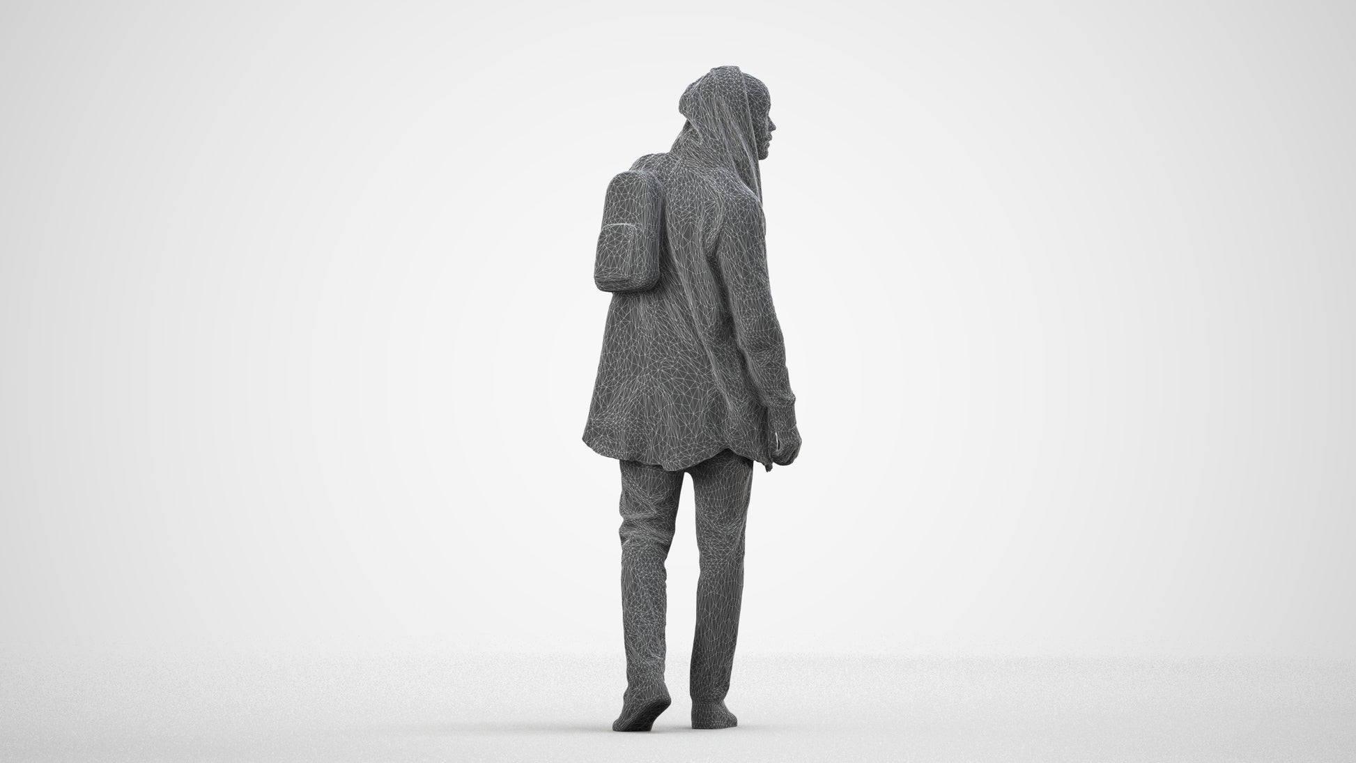 realistic 3D man casual walking, scanned archviz people for Blender and 3ds Max, wireframe side view
