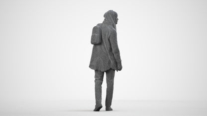 realistic 3D man casual walking, scanned archviz people for Blender and 3ds Max, wireframe side view