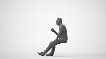 scanned 3D senior man casual sitting, photogrammetry people for Enscape and V-Ray, square thumbnail