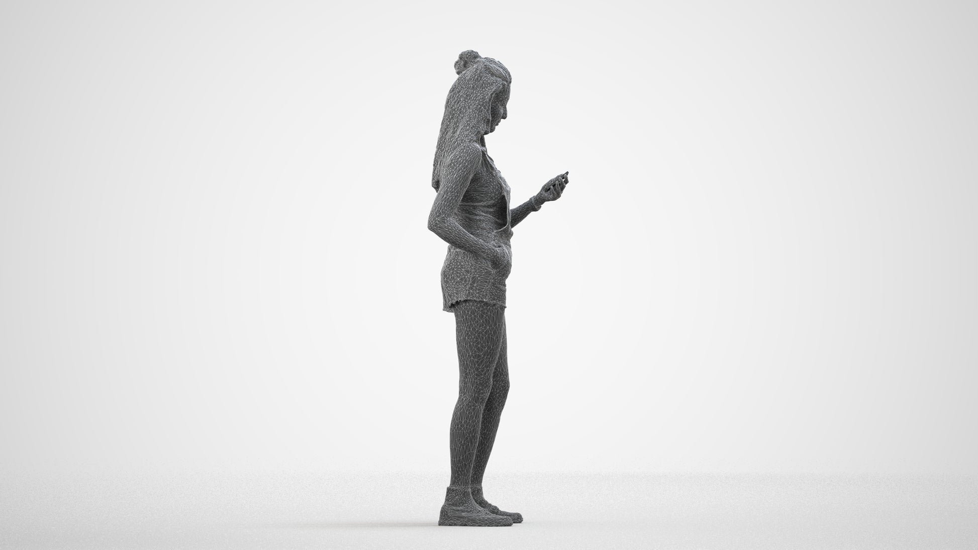 realistic 3D people woman casual standing, render-ready for V-Ray and Corona, FBX OBJ, wireframe side view