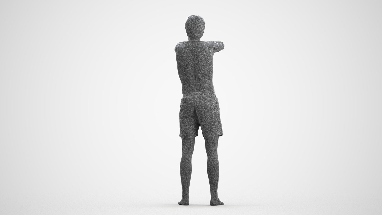 realistic 3D man pool, scanned archviz people for Blender and 3ds Max, wireframe front view