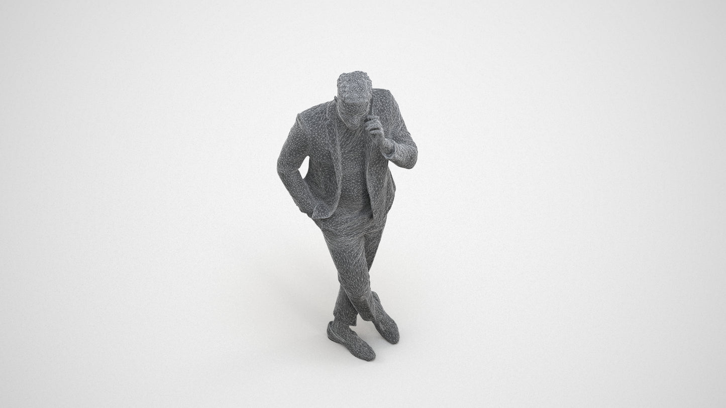 scanned 3D man formal formalaffairs, photogrammetry people for Enscape and V-Ray, wireframe three-quarter view