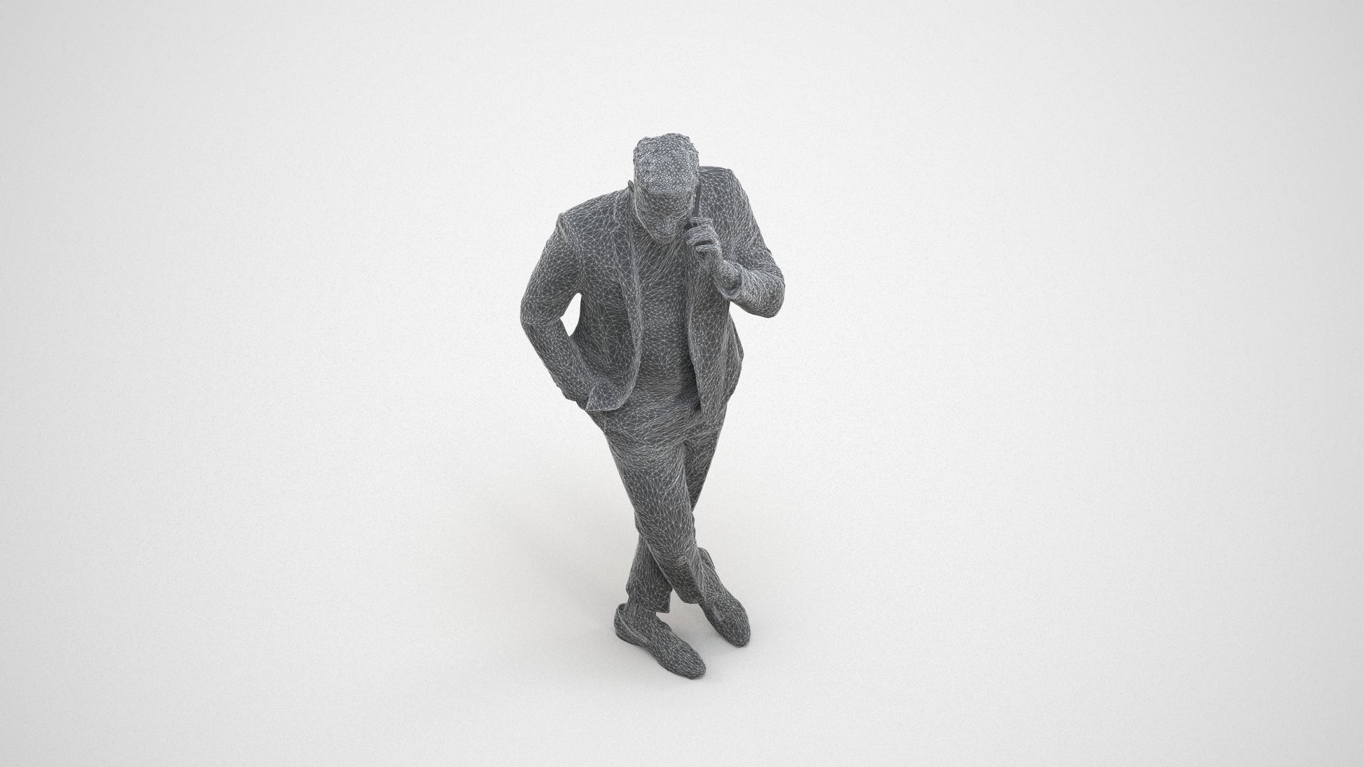 scanned 3D man formal formalaffairs, photogrammetry people for Enscape and V-Ray, wireframe three-quarter view
