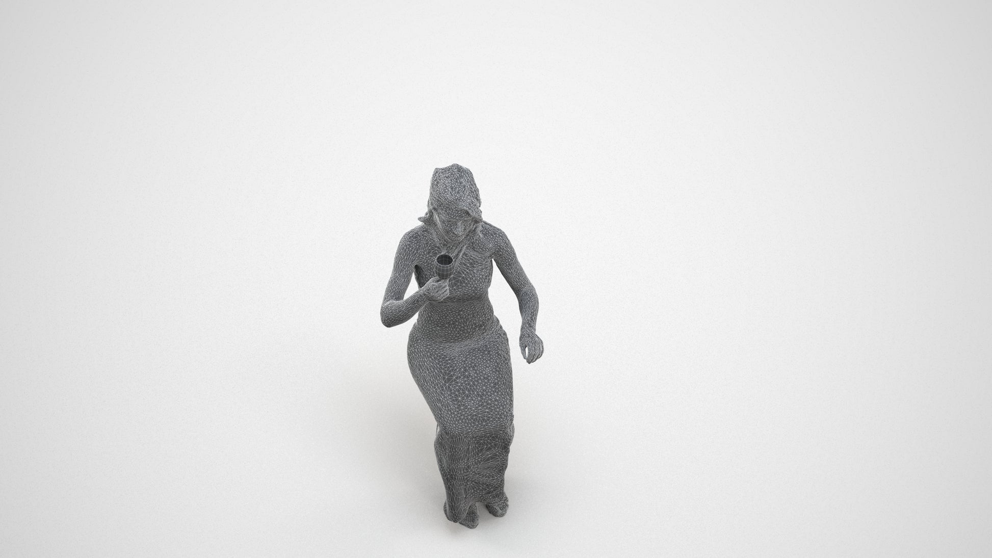 3D human model woman formal formalaffairs, photogrammetry scanned person for archviz, wireframe three-quarter view