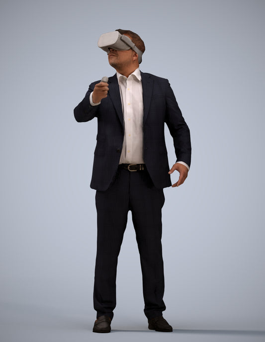 realistic 3D human man business standing, archviz people FBX OBJ for Blender