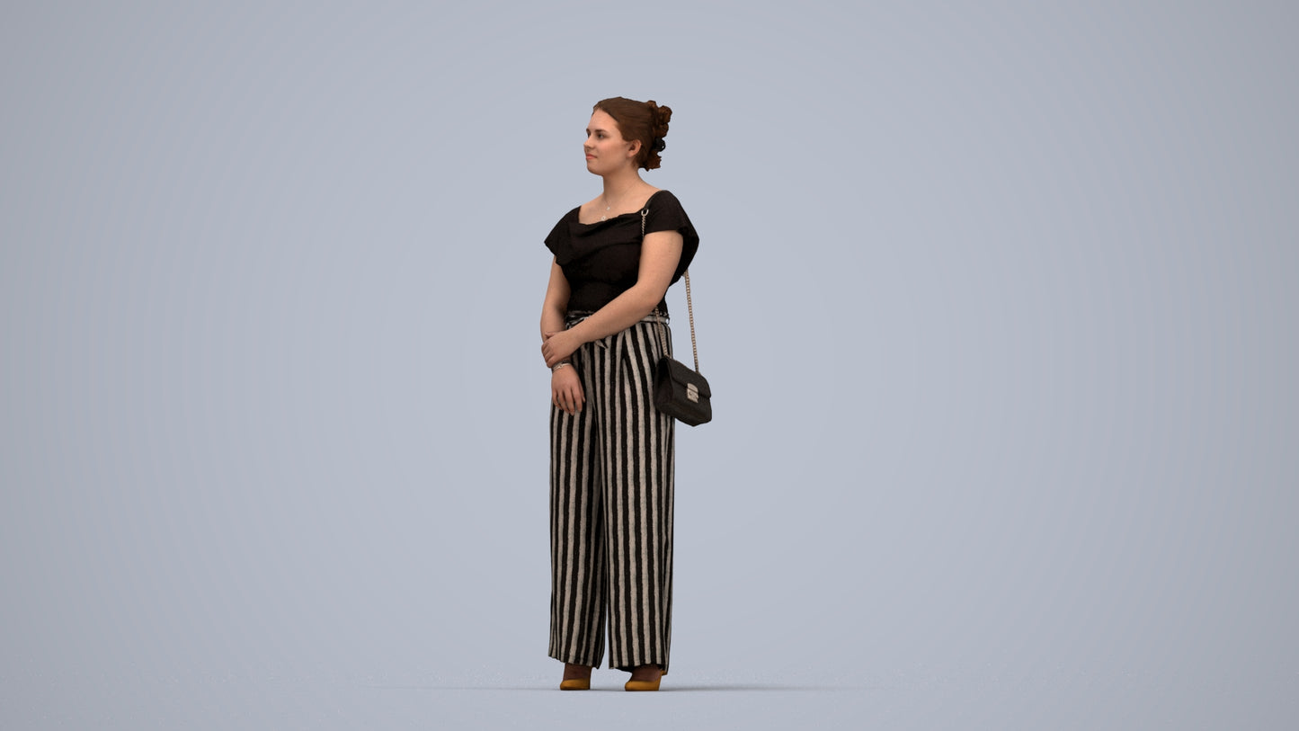 3D people model woman casual standing, scanned human for 3ds Max rendering, top-down view render