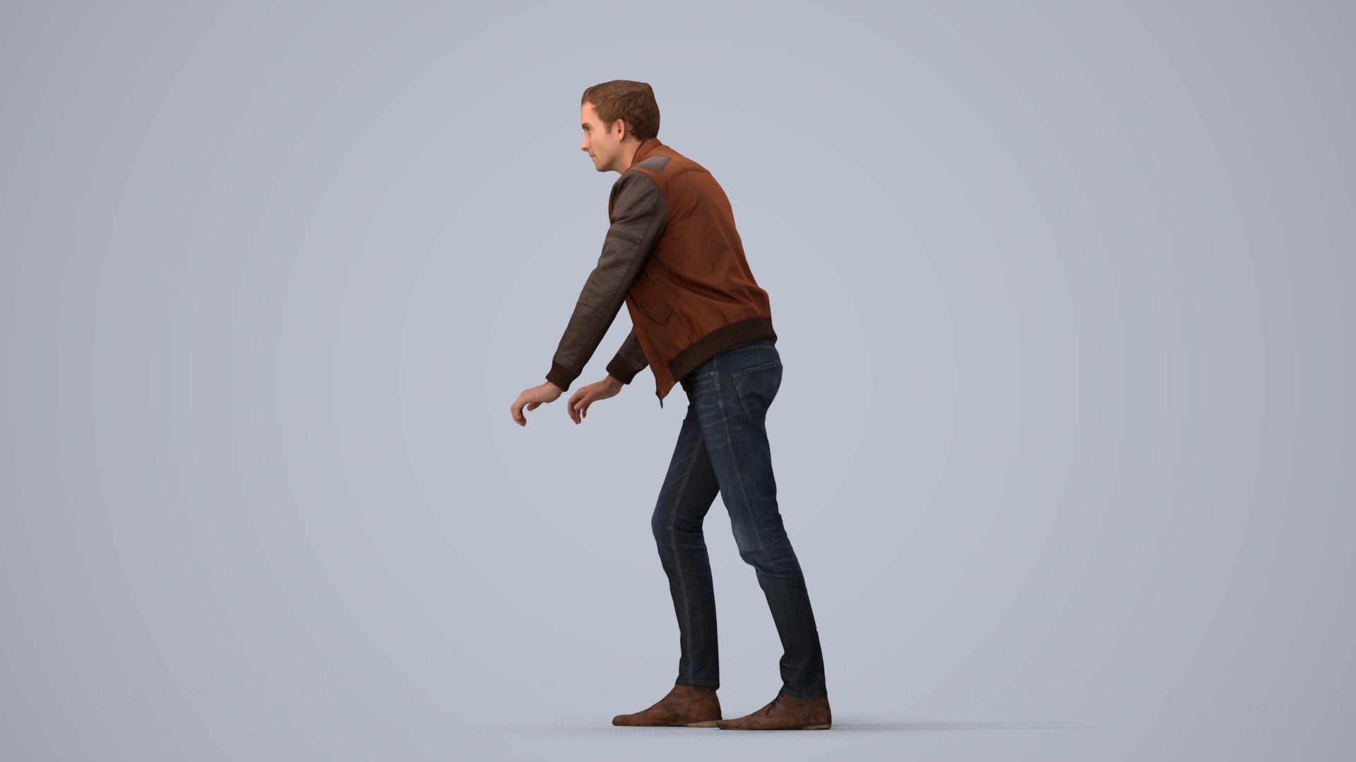 realistic 3D man casual walking, scanned archviz people for Blender and 3ds Max, three-quarter view render