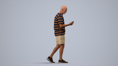 scanned 3D senior man casual walking, photogrammetry people for Enscape and V-Ray, side view render