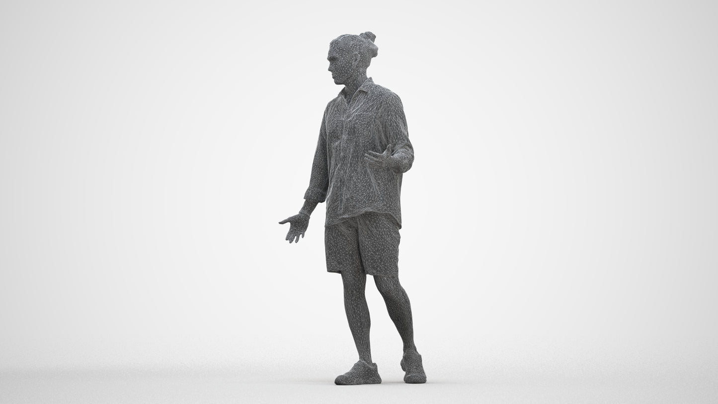 scanned 3D man casual walking, photogrammetry people for Enscape and V-Ray, three-quarter front view render