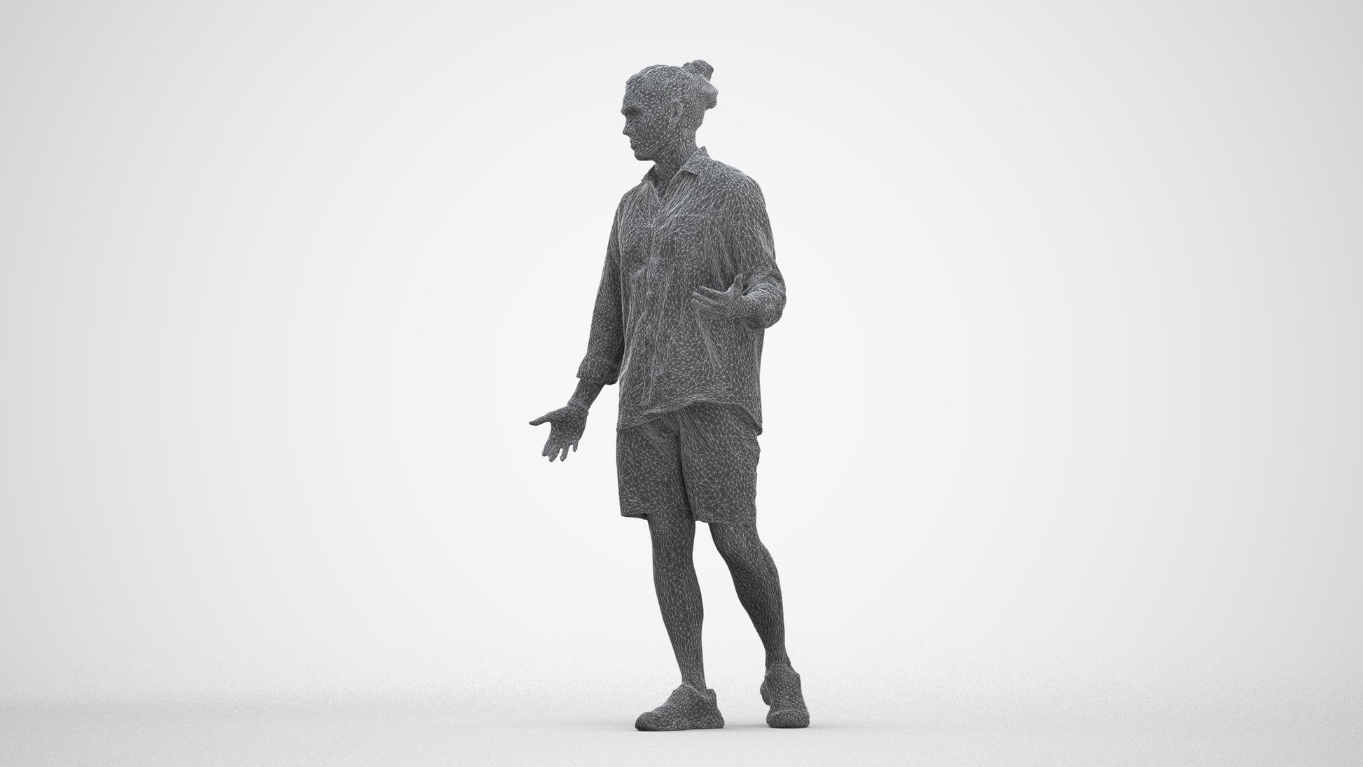 scanned 3D man casual walking, photogrammetry people for Enscape and V-Ray, three-quarter front view render