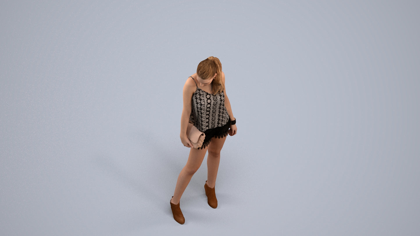 3D people model girl casual standing, scanned human for 3ds Max rendering, back view render