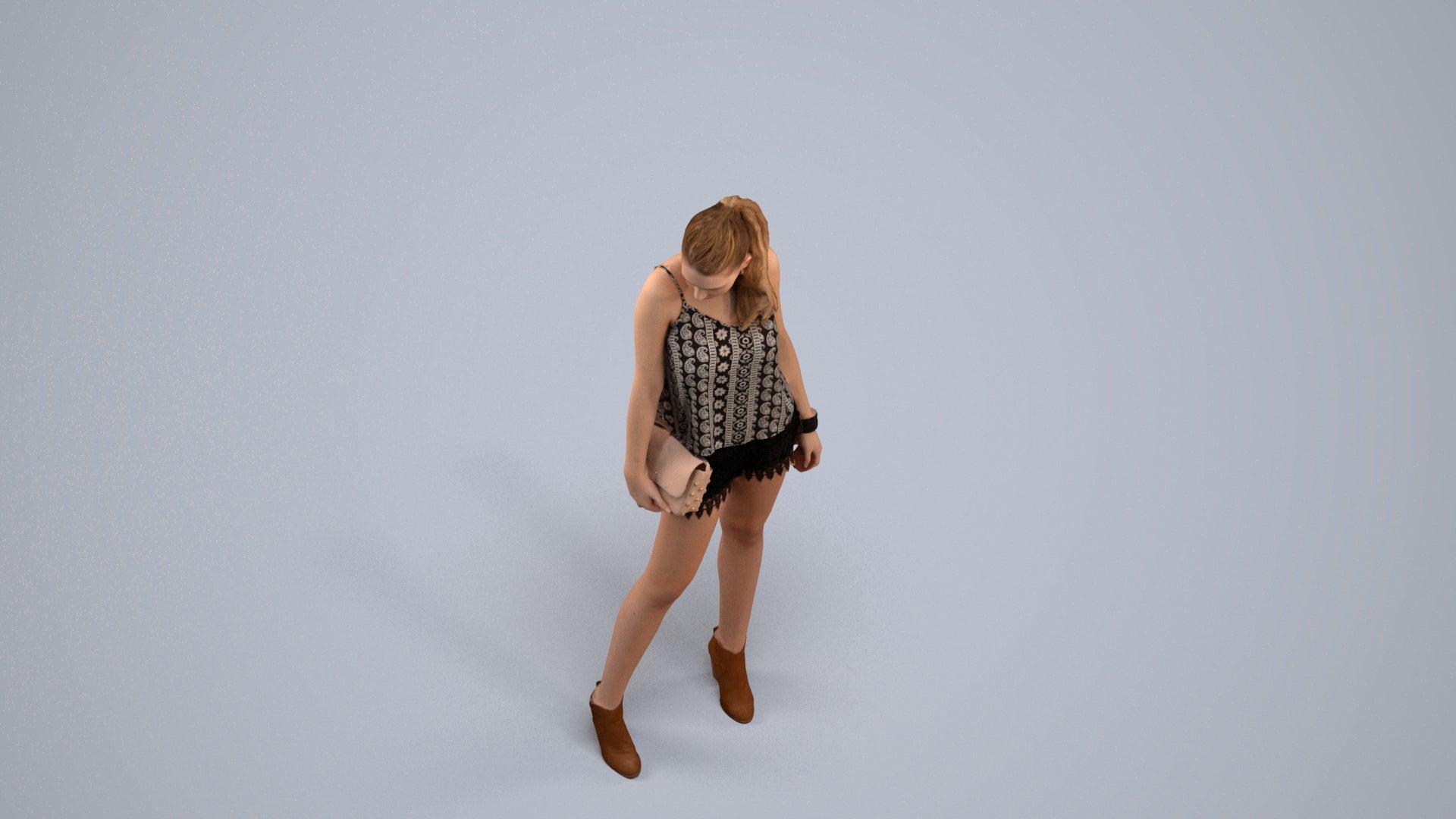 3D people model girl casual standing, scanned human for 3ds Max rendering, back view render