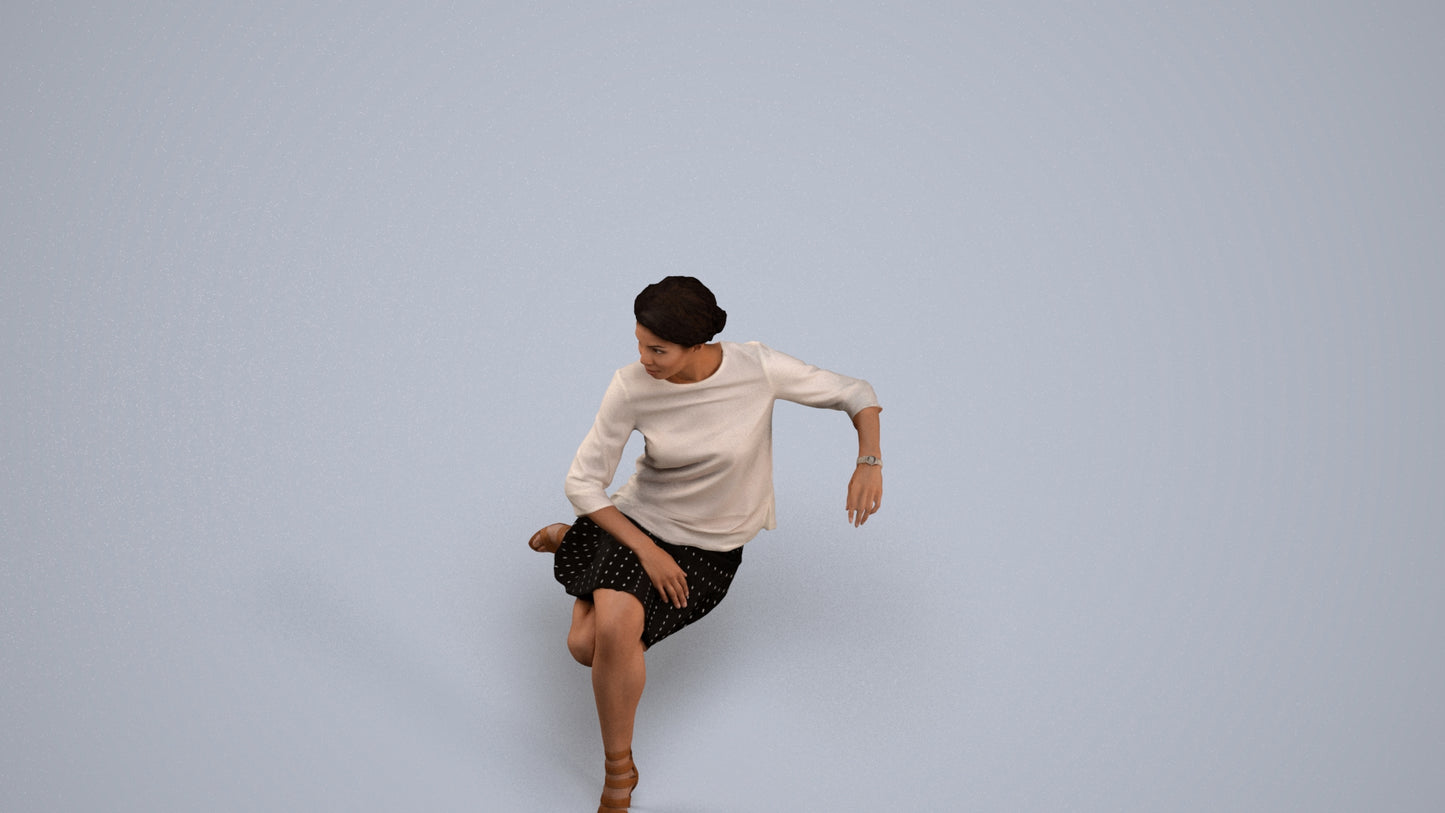 3D scanned woman sitting casual, photorealistic archviz people for Enscape and SketchUp, back view render