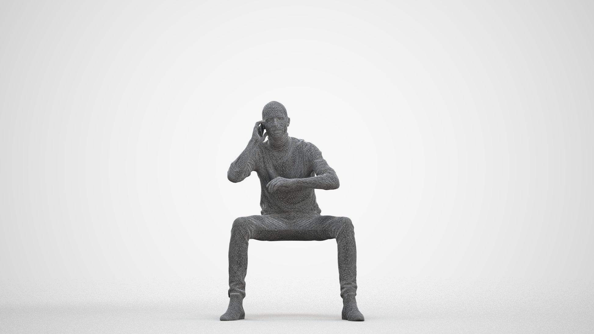 3D human model man casual business, photogrammetry scanned person for archviz, three-quarter front view render