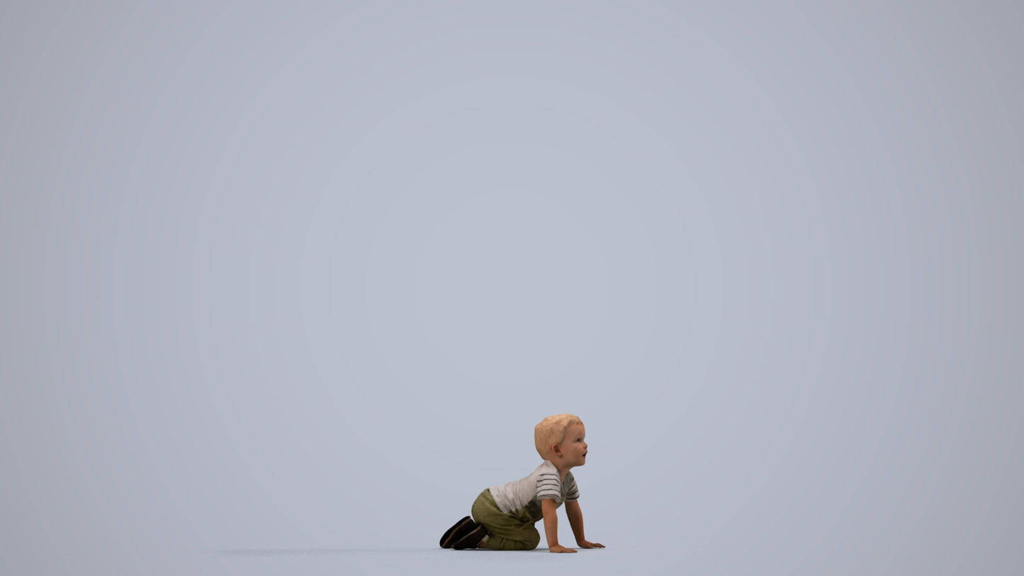 3D human model boy casual kids, photogrammetry scanned person for archviz, side view render