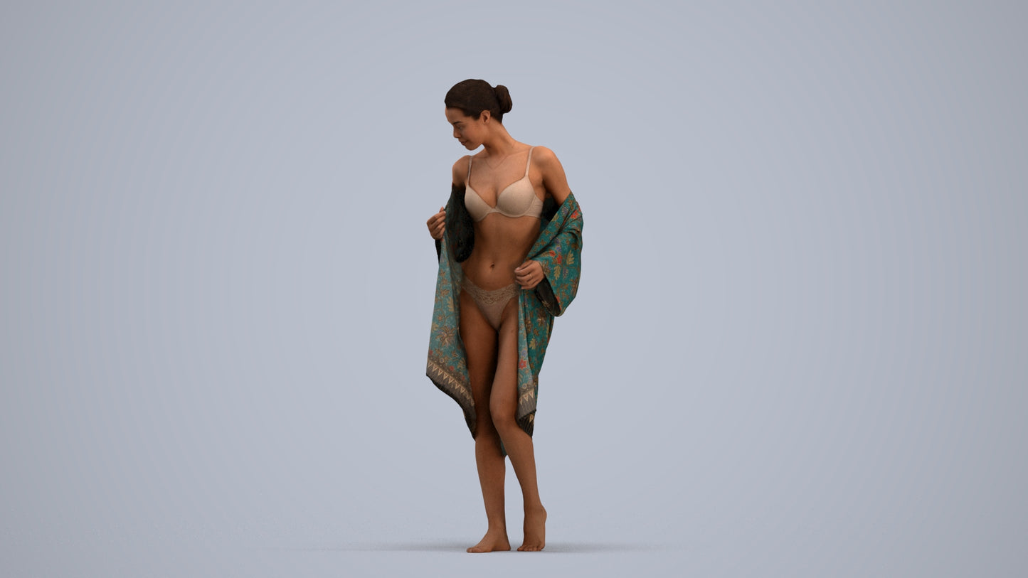 photogrammetry 3D woman bathroom, realistic human model archviz FBX, standing pose render