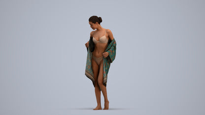 photogrammetry 3D woman bathroom, realistic human model archviz FBX, standing pose render