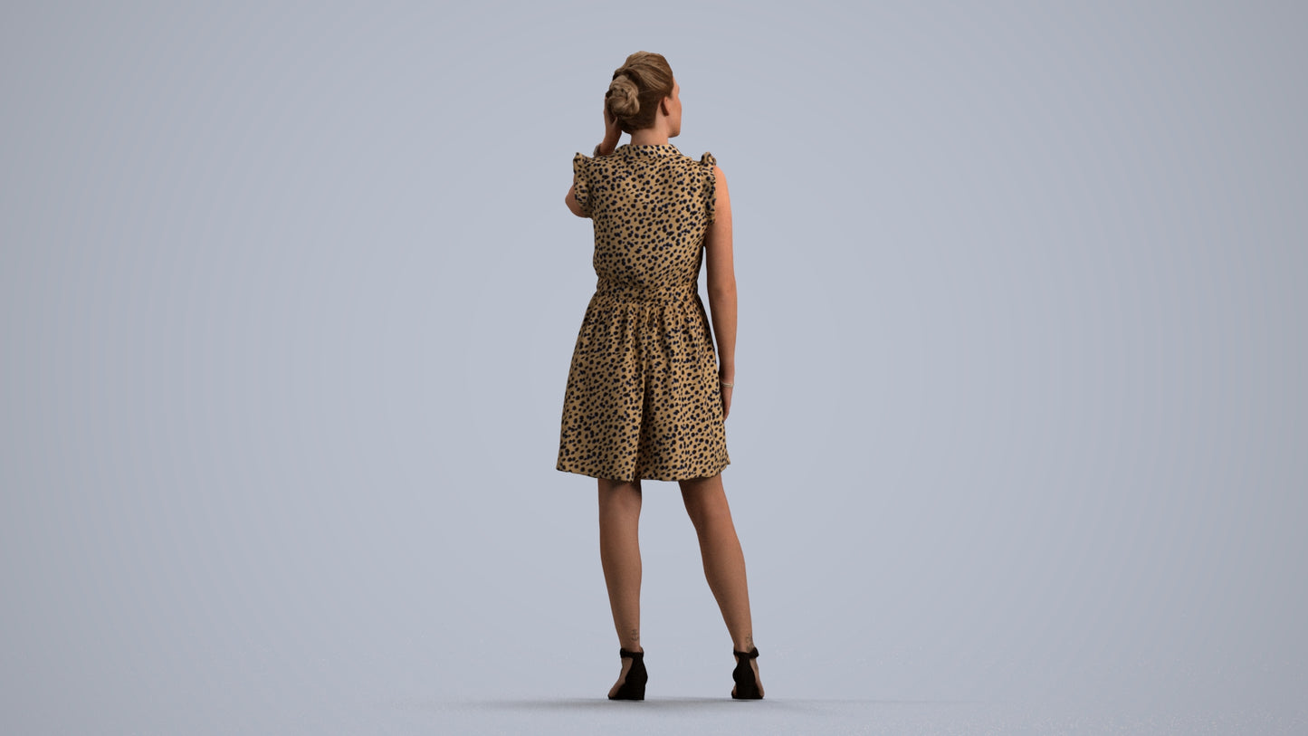 realistic 3D human woman casual standing, archviz people FBX OBJ for Blender, front view render