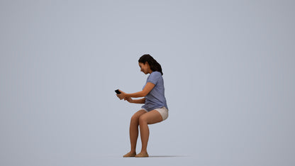 realistic 3D woman casual sitting, scanned archviz people for Blender and 3ds Max, top-down view render