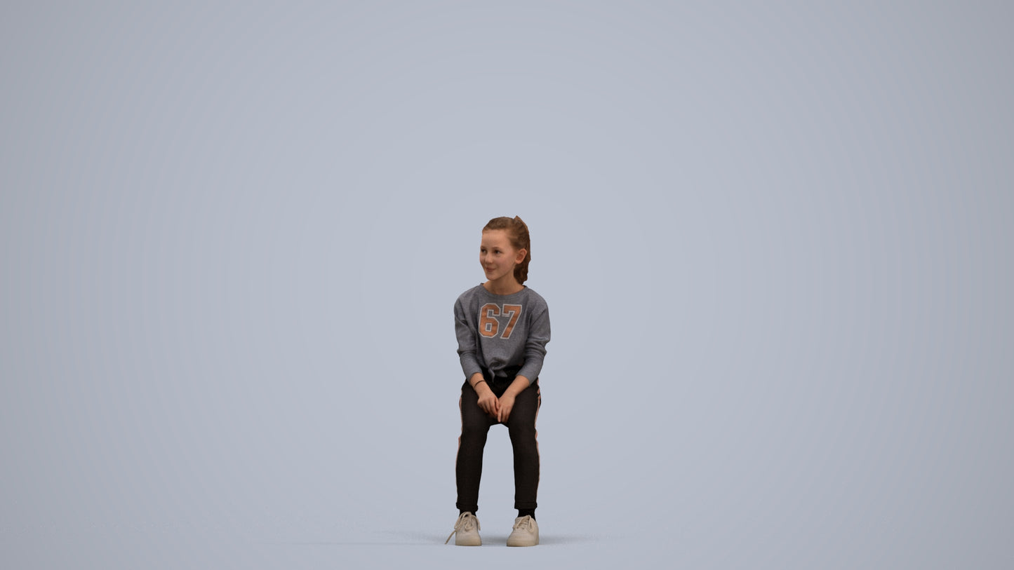 3D human model girl casual kids, photogrammetry scanned person for archviz, standing pose render
