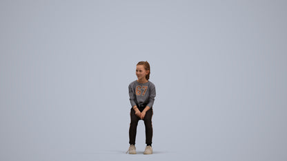 3D human model girl casual kids, photogrammetry scanned person for archviz, standing pose render