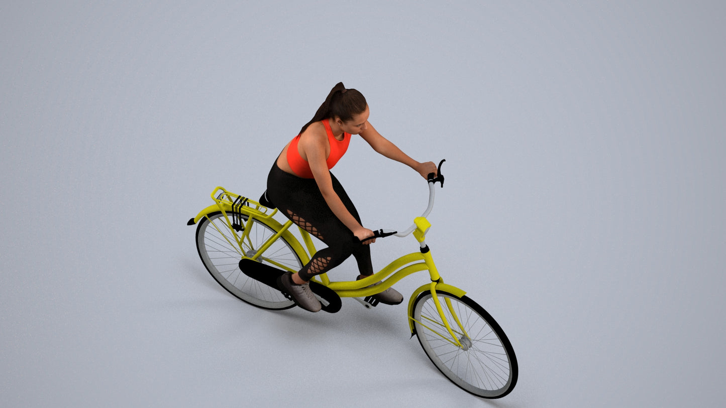 realistic 3D people woman sport cycling, render-ready for V-Ray and Corona, FBX OBJ, back view render