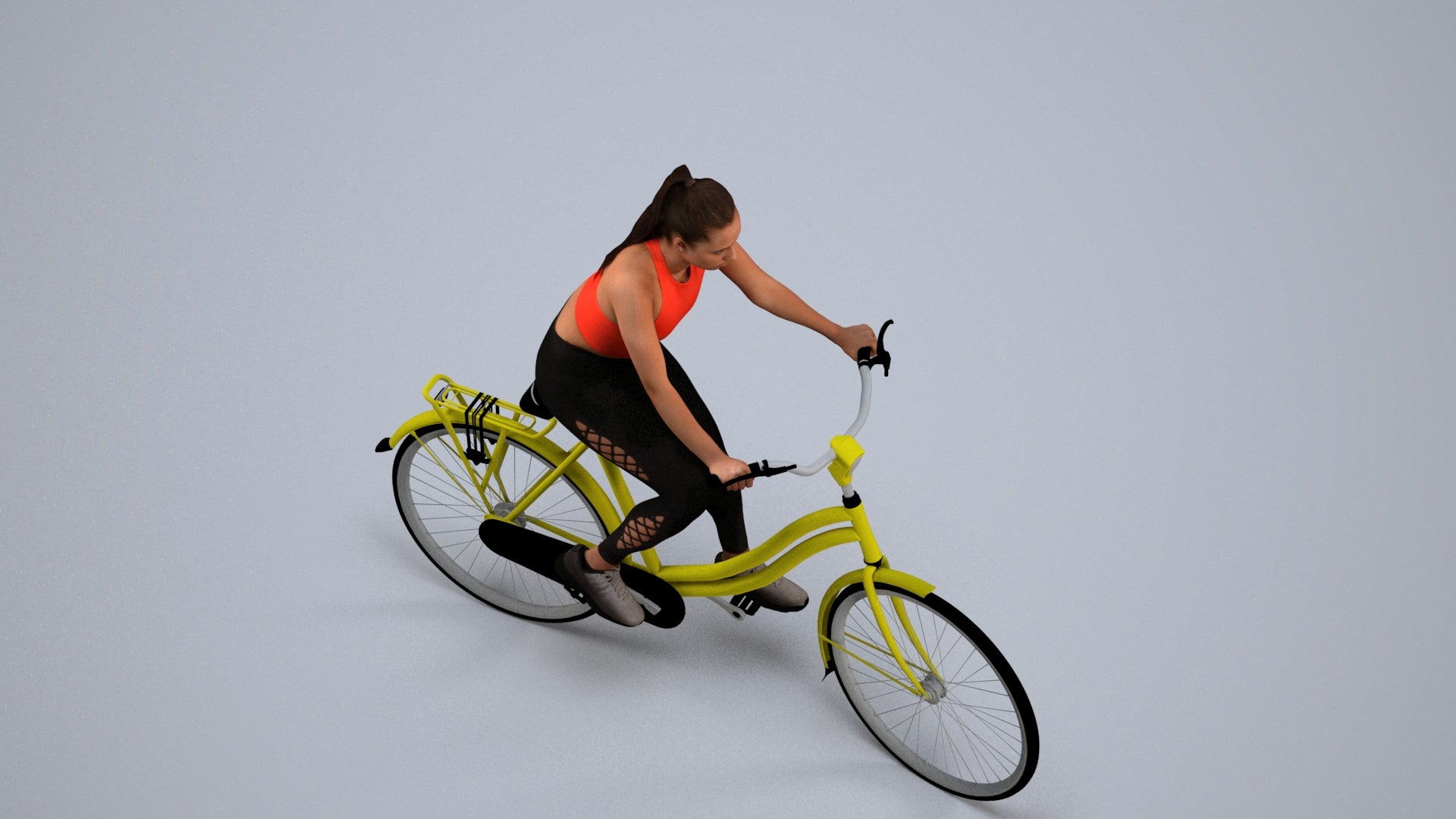 realistic 3D people woman sport cycling, render-ready for V-Ray and Corona, FBX OBJ, back view render