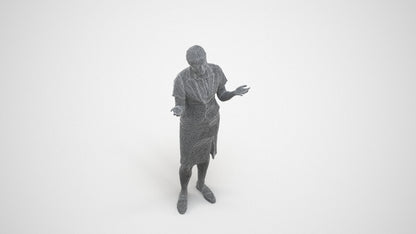 realistic 3D human woman hospitality, archviz people FBX OBJ for Blender, wireframe three-quarter view