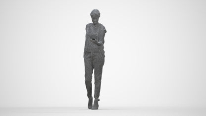 3D scanned woman standing casual, photorealistic archviz people for Enscape and SketchUp, wireframe back view