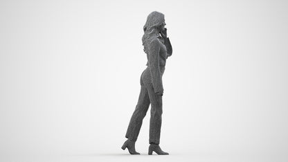 3D human model woman business, photogrammetry scanned person for archviz, wireframe side view