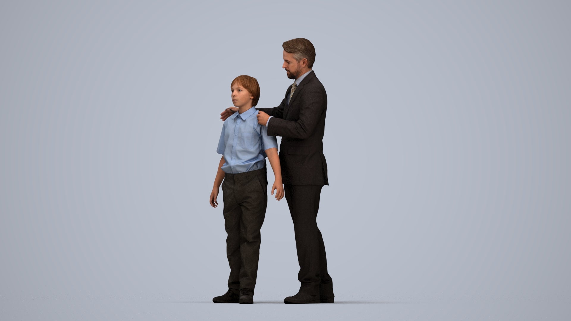 3D people model girl kids, scanned human for 3ds Max rendering, top-down view render