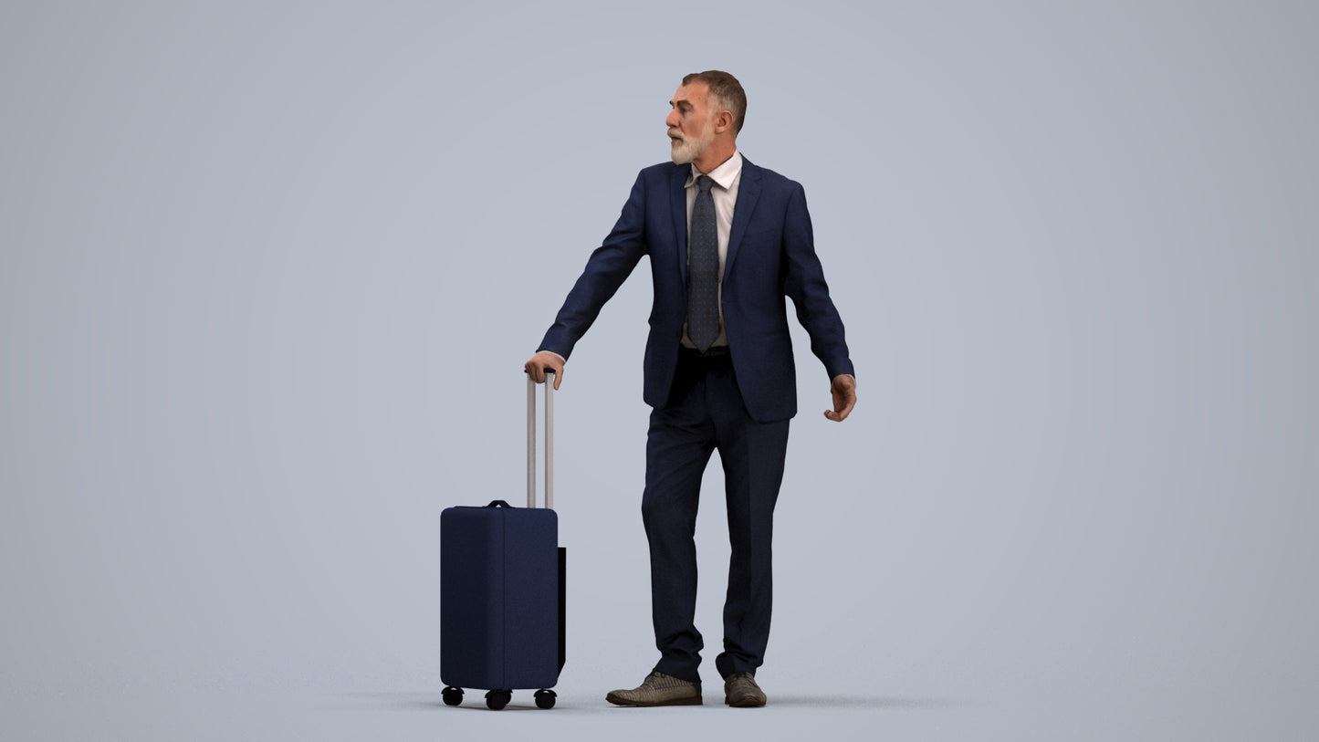 realistic 3D senior man business, scanned archviz people for Blender and 3ds Max, standing pose render