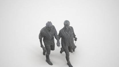 realistic 3D human woman casual couple, archviz people FBX OBJ for Blender, wireframe three-quarter view