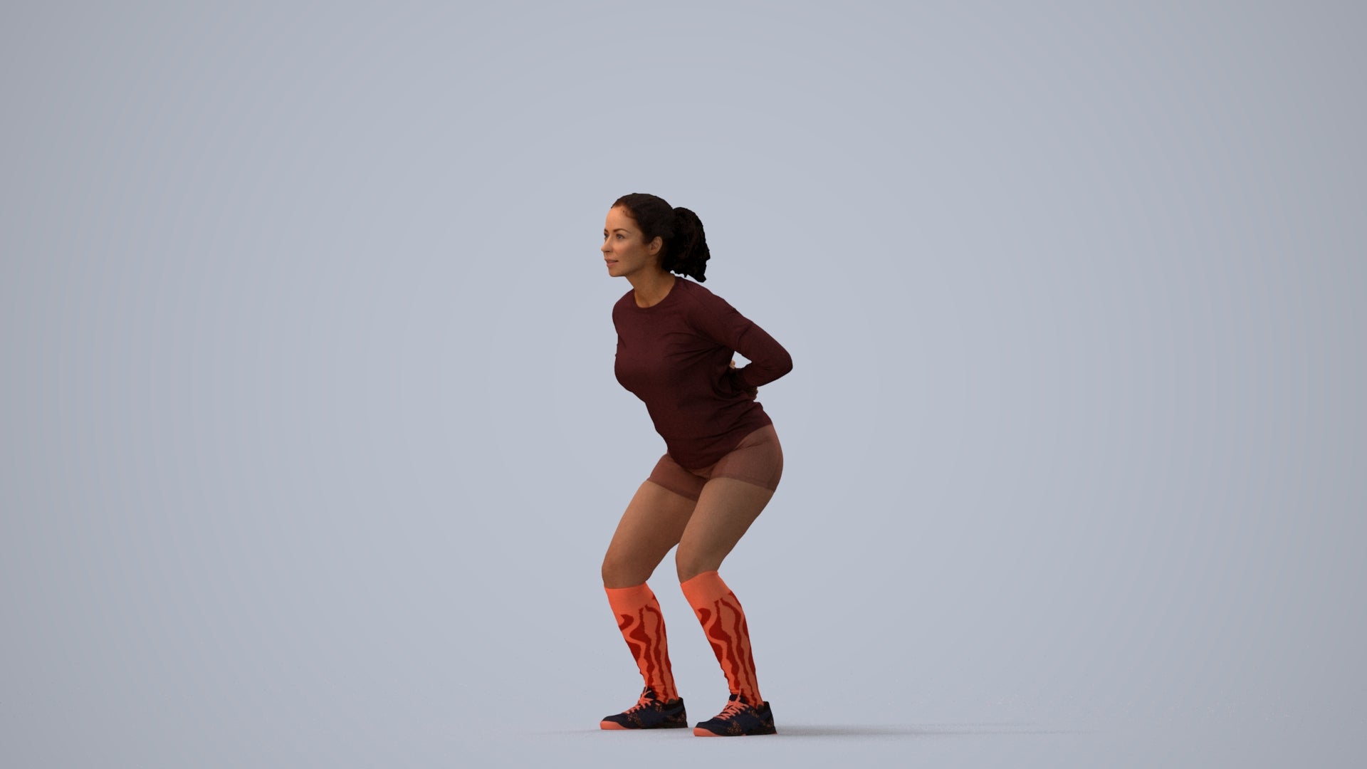 3D people model woman sport, scanned human for 3ds Max rendering, three-quarter view render