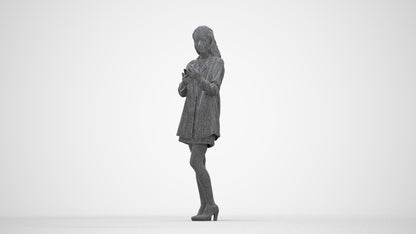 3D human model woman business standing, photogrammetry scanned person for archviz, wireframe back view