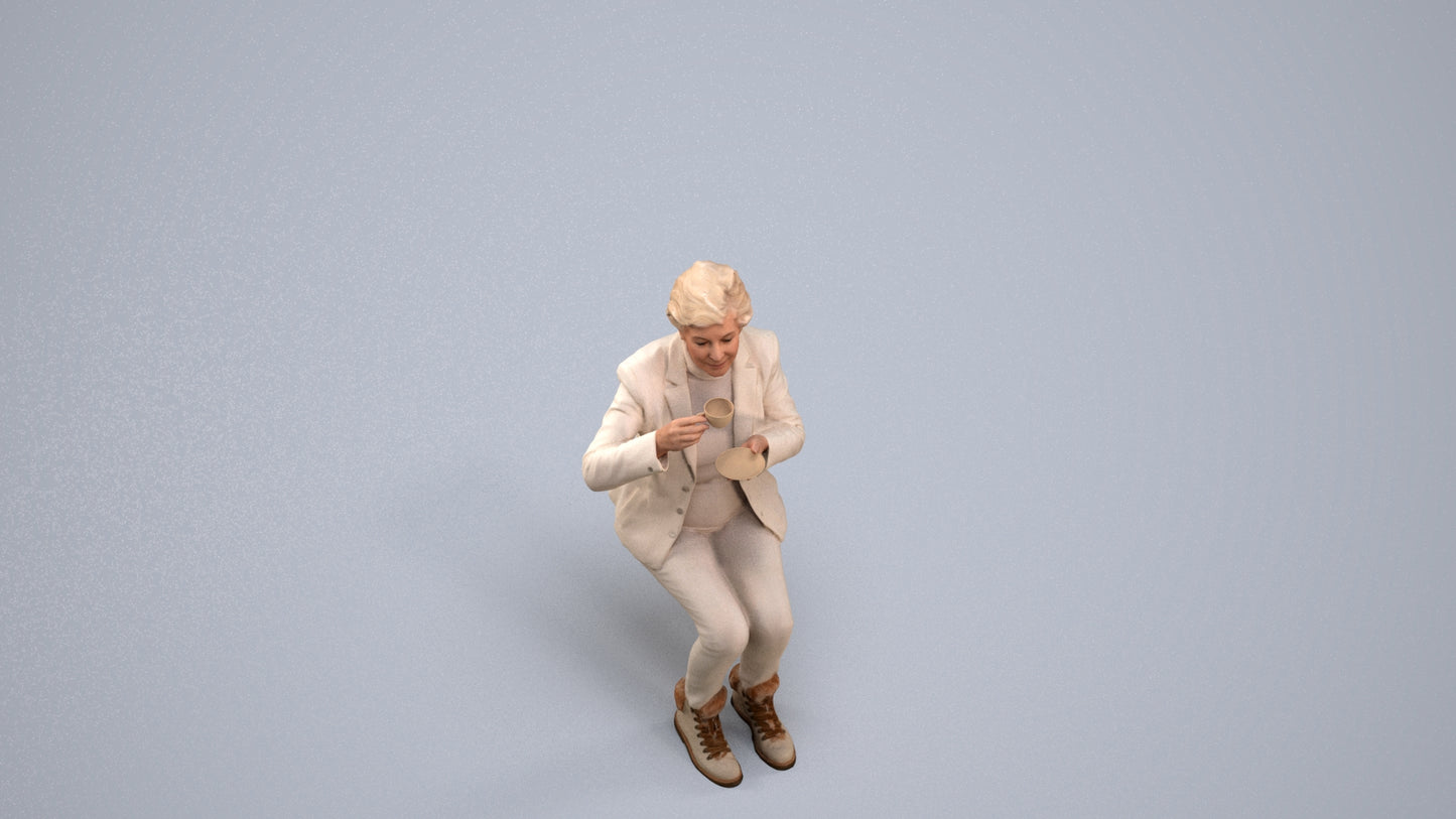 realistic 3D people senior woman business sitting, render-ready for V-Ray and Corona, FBX OBJ, back view render