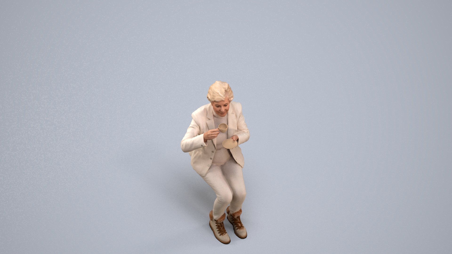 realistic 3D people senior woman business sitting, render-ready for V-Ray and Corona, FBX OBJ, back view render