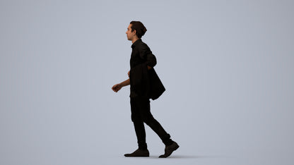 photogrammetry 3D man casual walking, realistic human model archviz FBX, three-quarter view render