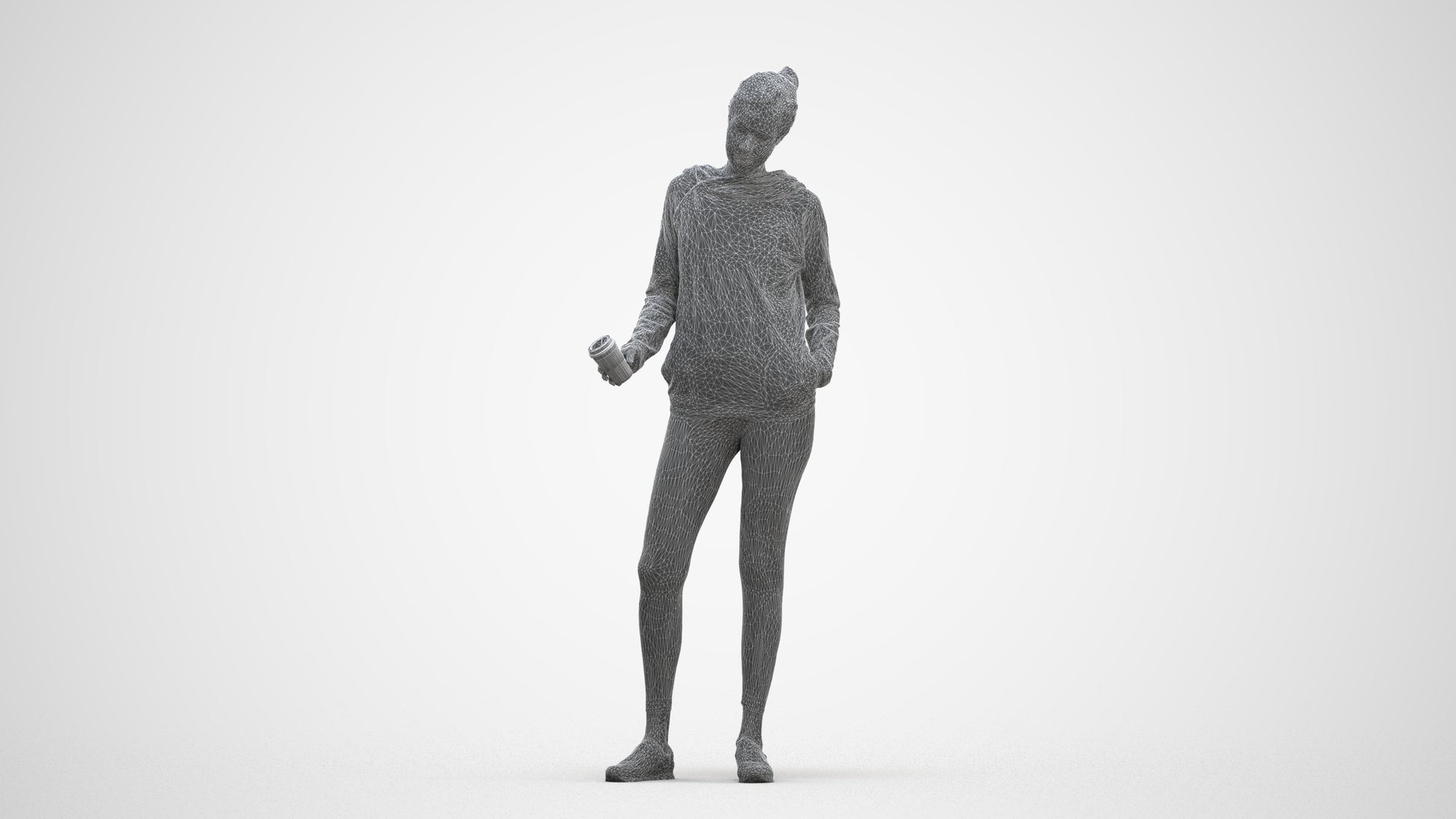 3D scanned woman standing sport, photorealistic archviz people for Enscape and SketchUp, three-quarter front view render