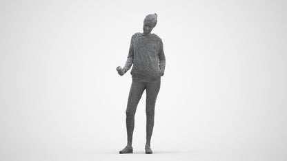 3D scanned woman standing sport, photorealistic archviz people for Enscape and SketchUp, three-quarter front view render